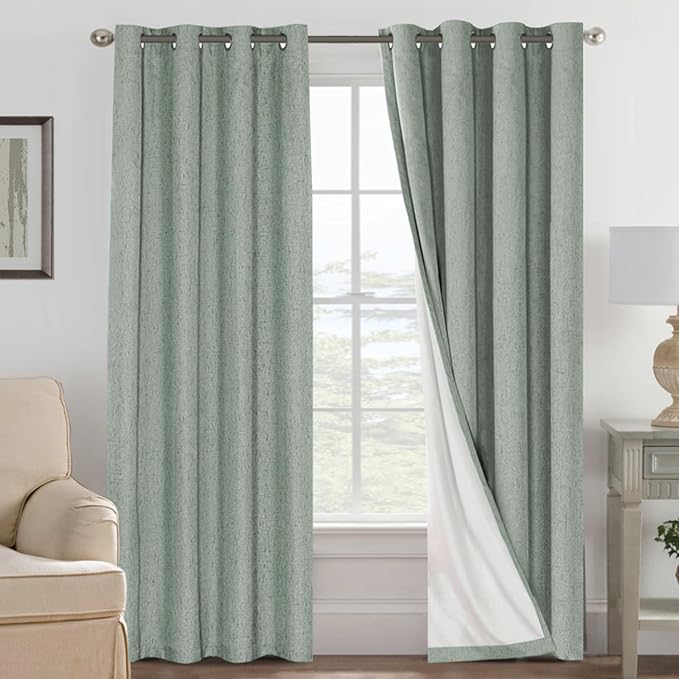 H.VERSAILTEX 100% Blackout Curtains for Bedroom Thermal Insulated Linen Textured Curtains Heat and Full Light Blocking Drapes Living Room Curtains 2 Panel Sets, 52x96 - Inch, Green Bay by HVERSAILTEX