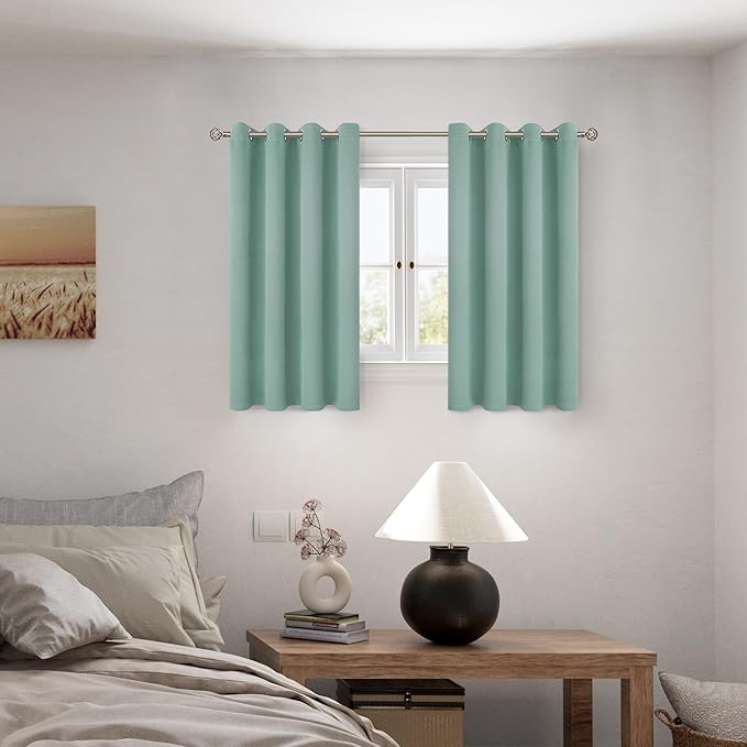 BGment Short 100% Blackout Curtains for Bedroom, Thermal Insulated Lined Energy Efficiency Noise Reducing Grommet Curtains 54 Inch Length for Small Window 2 Panels Each 52 Inch Wide, Frosty Green - Image 2