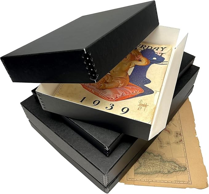 Lineco Museum Archival Storage Box, 16.75x20.75x3 in. Drop Front Design. Acid-Free with Metal Edge. Organize Photos, Pictures, Prints, Documents, Crafts, DIY. Black, 2 Pack - Image 6