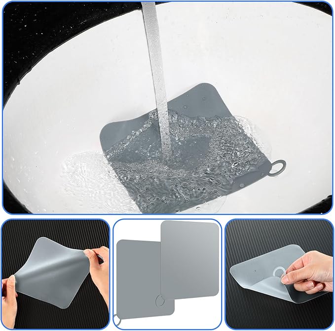 Yinkin 6 Pcs Drain Covers to Keep Bugs Out Silicone Shower Floor Tub Stoppers Bathtub Drain Stoppers Sewer Anti-Odor Mats Deodorizing Plugs for Bathroom(6 x 6 Inch,Square,Grey) - Image 4