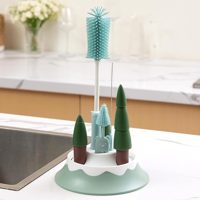 Chemimoso Baby Bottle Drying Rack and Cleaning Set, with Straight Silicone Baby Bottle Brush, Pacifier Brush, Straw Brush, Cup Lid Cleaning Brush, 2025 Xmas Holiday Surprise Gift for Newmom, Z Blue - Image 7