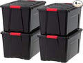 IRIS USA 72 QT Plastic Storage Box with Lid and Latches - 4 Pack - BPA-Free, Garage Organizing Solution, Durable Nestable Stackable Containers, Secure Pull Handle - Black by IRISUSA