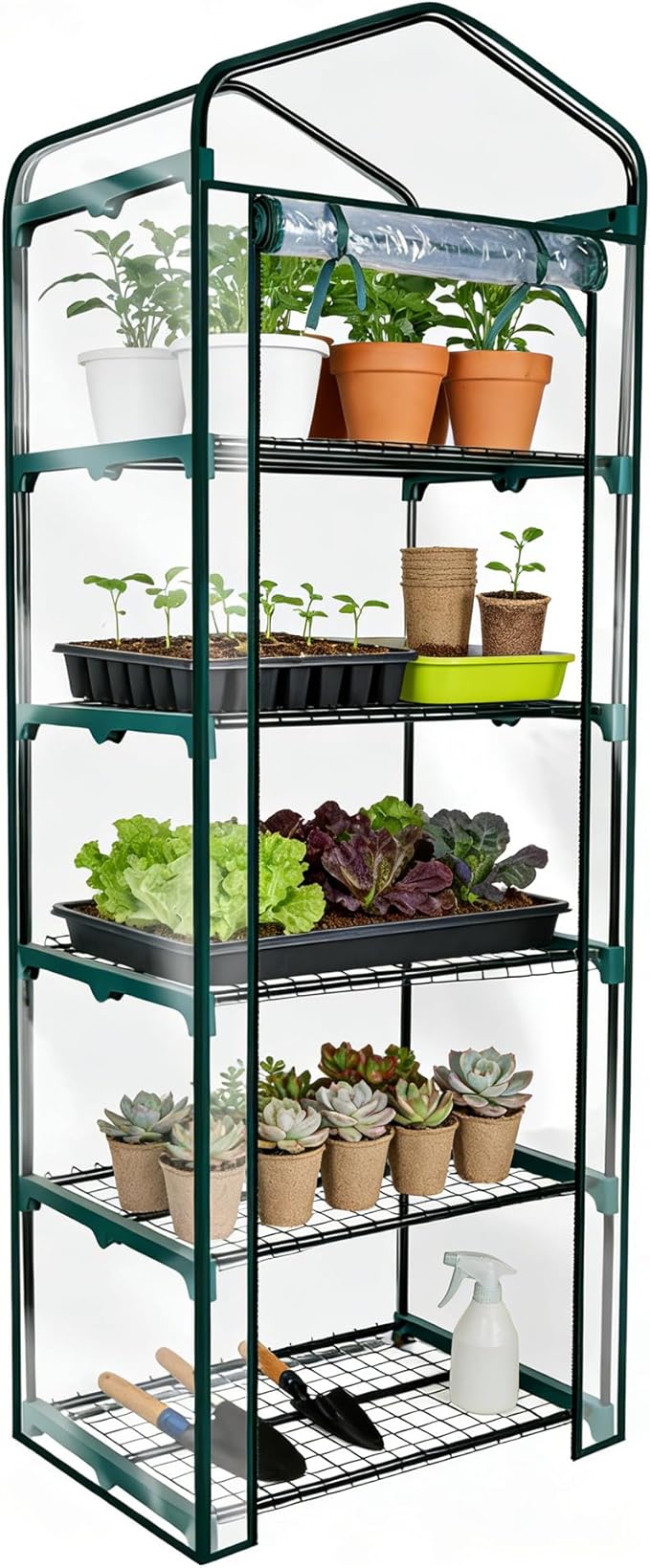 Worth Garden 5 Tier Mini Greenhouse - 75'' H x 27'' L x 19'' W - Sturdy Portable Gardening Shelves with PVC Cover - Small Porch Green House for Growing Plants Flowers Indoor & Outdoor by WORTH