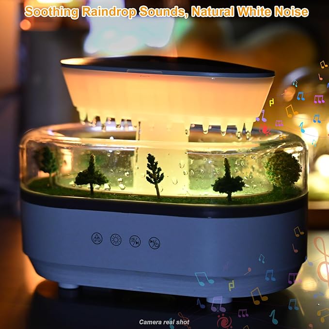 Rain Humidifier – Ultrasonic Rainfall Humidifier with Simulated Water Drop Effect, Quiet Mist for Bedroom, Office & Plants - Image 2