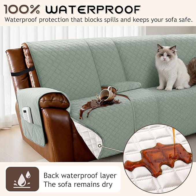 Arfntevss Waterproof Recliner Sectional Couch Covers for Reclining L Shape Sofa Cover Non Slip Washable L Shaped Slipcover Sets for Dog Furniture Protector (5 Seat with 1 Console Cover, Sage Green) - Image 2