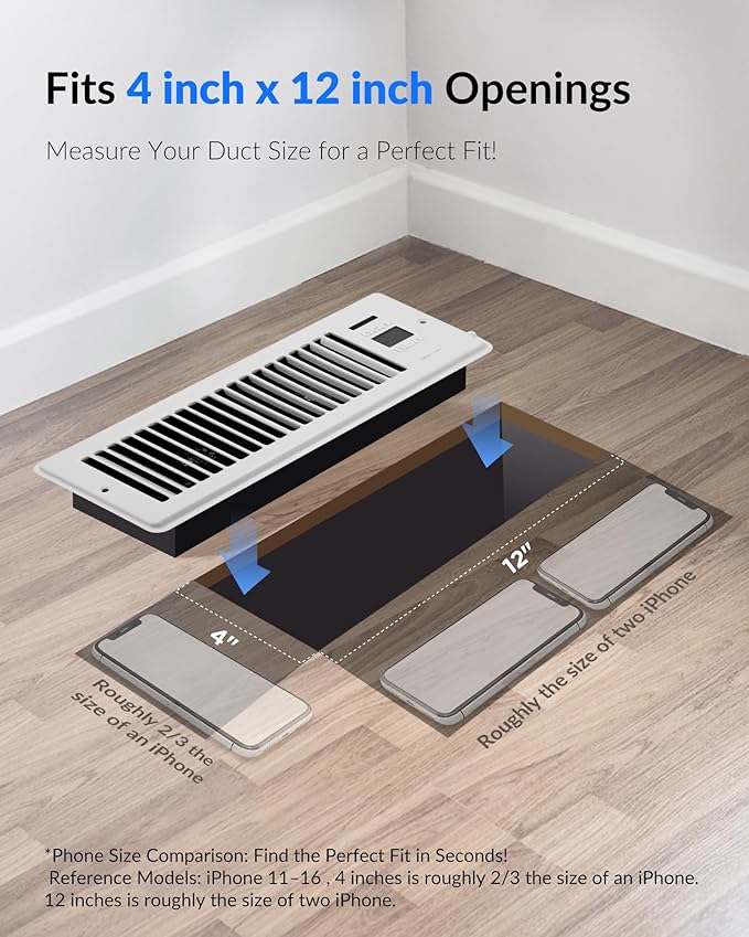Super Quiet Register Booster Fan for 4" x 12" Register Holes, Smart Vent with Dual Intelligent Thermostat and WIFI App Control, Heating Cooling AC Vent Fan (White) - Image 2