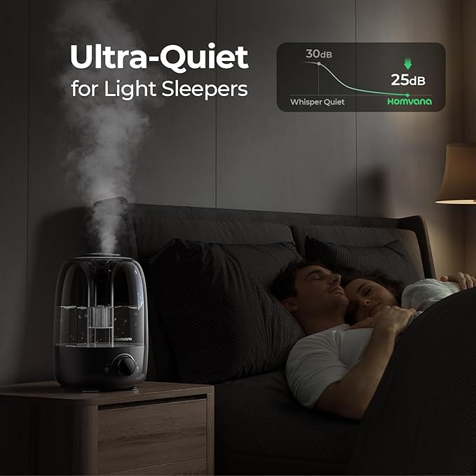 Homvana Humidifiers for Bedroom Diffusers - Top Fill 4L Cool Mist Humidifier Large Room, 40H Runtime Diffusers for Home, Air Humidifier for Plants, Baby Nursery, Essential Oil Diffusers (Black) - Image 5