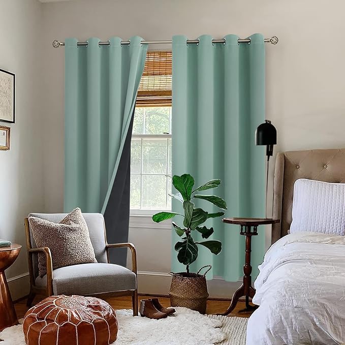 BGment Thermal Insulated 100% Blackout Curtains for Bedroom with Black Liner, Double Layer Full Room Darkening Noise Reducing Grommet Curtain (52 x 84 Inch, Frosty Green, 2 Panels) - Image 2