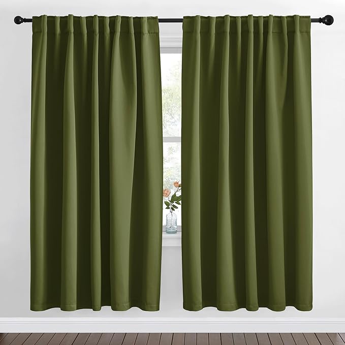 NICETOWN Blackout Curtain Panels Window Draperies - (Olive Green Color) 62x72 inch, 2 Pieces, Insulating Room Darkening Blackout Drapes for Bedroom, Privacy Doorway Curtain for Door by NICETOWN