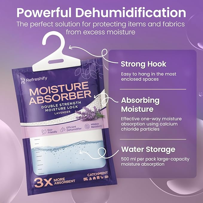 Moisture Absorbers and Humidity Absorber Bags for Closet - 10 Pack High-Efficiency Moisture Absorber and Humidity Packs for Home, Moisture Bags and Dehumidifier Bags for Car Lavender, 10 Pack - Image 3