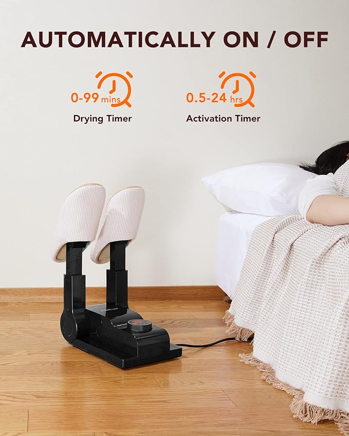 FORLIM [Upgraded Temperature Control] Boot Dryer for Work Boots - Shoe Dryer with 24-Hour Delay Timer, Portable Glove Dryer & Boot Warmer, Automatic Shut-Off Timer, Folding Design, Smart Panel, Black - Image 4