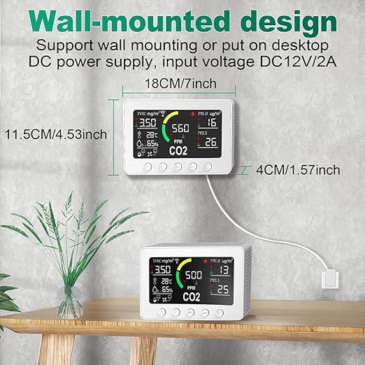 12 in 1 Air Quality Monitor Indoor,Air Quality Tester for Home,Air Quality Meters for CO2,TVOC,PM1.0,PM2.5,AQI,Temperature and Humidity,Air Quality Detector for Home,Office (White) - Image 4