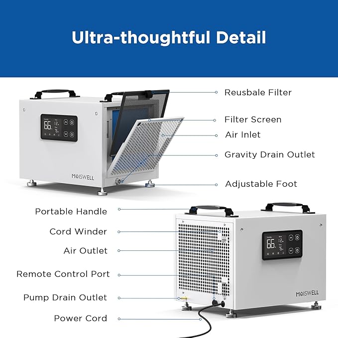 70 Pints Commercial Dehumidifier with Pump Portable Crawl Space Dehumidifier for Basement Energy Star Efficient Certified Compact Dehumidifiers for Home, Auto Defrost, Timer - Image 6