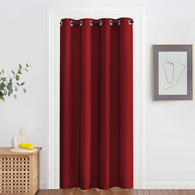 NICETOWN Blackout Doorway Curtain Drape 78 inch Long - Grommet Noise Reducing Thermal Insulated Solid Modern Window Treatments for Bedroom Closet (1 Panel, 52 x 78 Inch, Burgundy Red) by NICETOWN