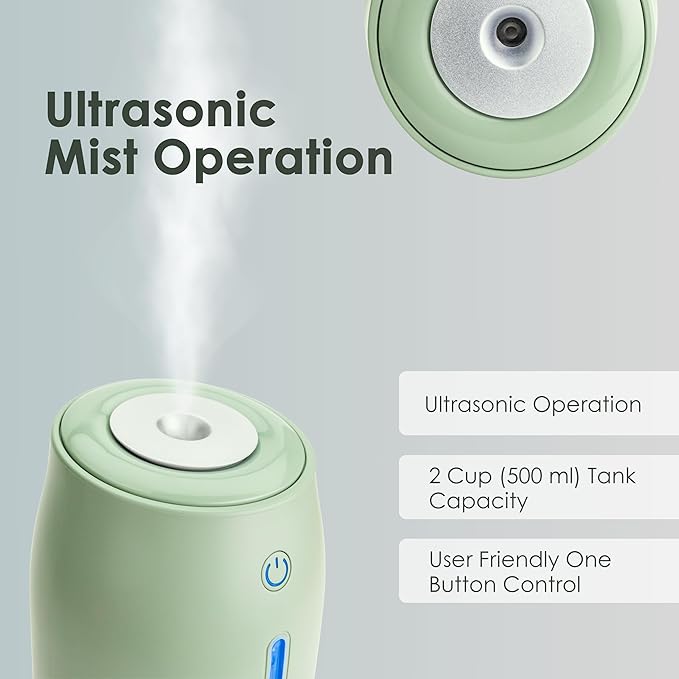 Aqua Glo Personal, Portable Humidifiers for Bedroom – Ultrasonic Cool Mist Humidifier with Built In Rechargeable Battery. Air Humidifier for Baby, Plants, Home, Office, Travel. Mint Green - Image 5