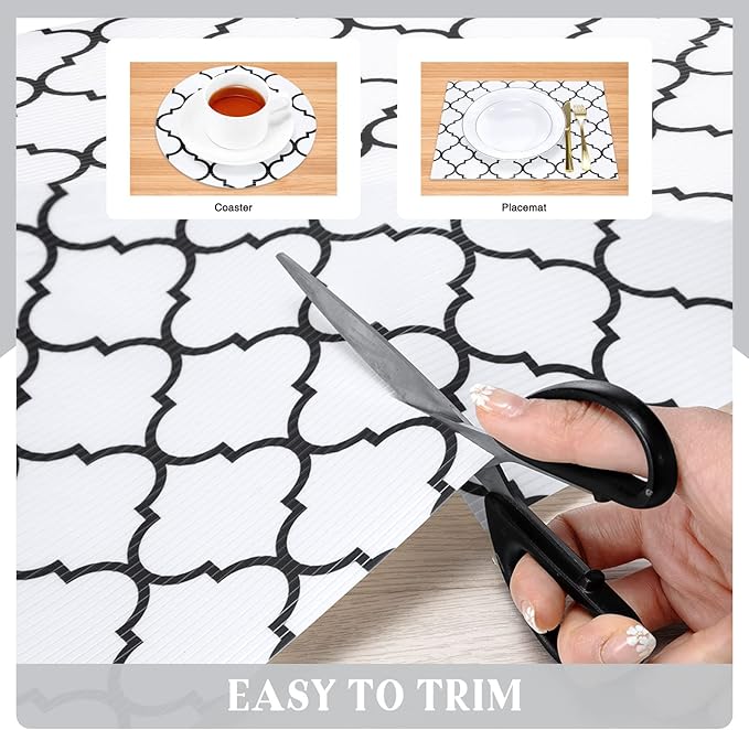 Glotoch Non Slip Shelf Liner 24 Inch Wide, Non Adhesive Drawer Liner, Waterproof Shelf Liners for Kitchen Cabinets/Refrigerator/Wire Shelving/Bathroom/Pantry-Heavy Duty, Durable, White Quatrefoil - Image 7