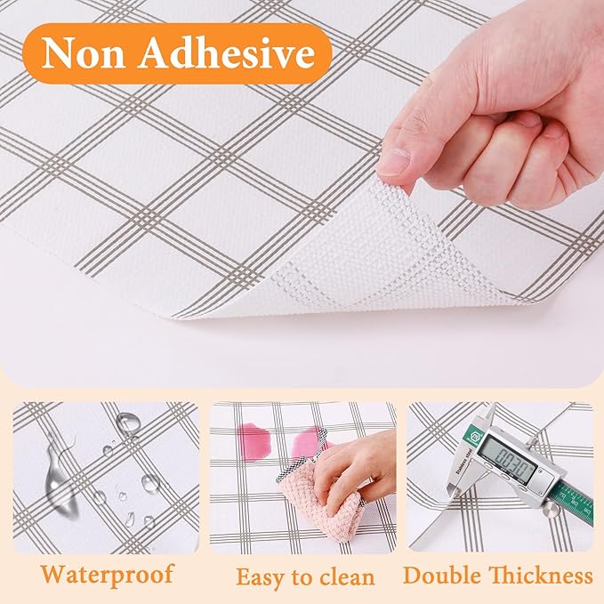 Shelf Liner for Kitchen Cabinets Non Adhesive Drawer Liner Non-Slip Thickened Shelf Liner Paper Strong Easy to Clean for Tool Box Refrigerator with Knife and Tape Measure, White Square, 11.8 x 118 in - Image 5