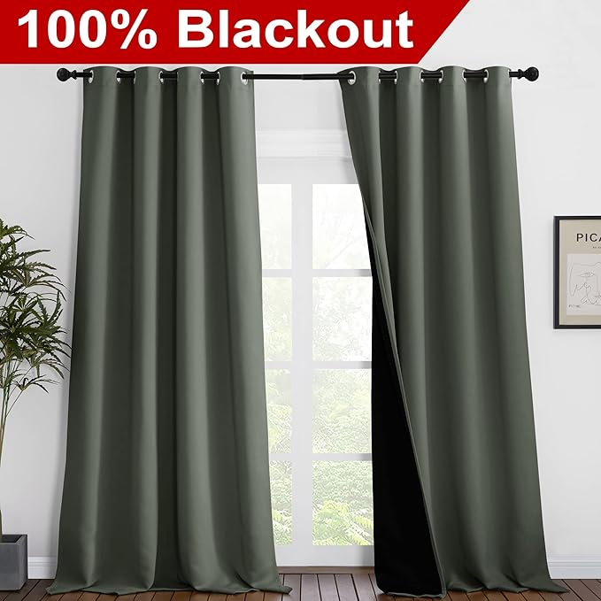 NICETOWN Full Shading Curtains 96 inches Long 2 Panels Set for Windows, Super Heavy-Duty Black Lined Blackout Curtains for Bedroom, Privacy Assured Window Treatment (Dark Mallard, 55 inches W) - Image 2
