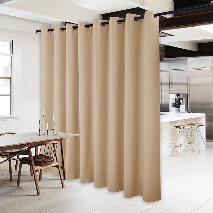 NICETOWN Privacy Room Divider Curtain Screen Partitions, Basement Hospital Medical Clinic Spa Lab Cubicle Divider Privacy Screen Patio Door Curtain (Biscotti Beige, 1 Panel, 120" Wide x 95" Long) - Image 2