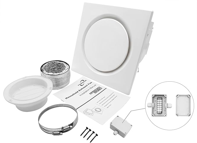 Bathroom Fan Ultra-Quiet Bathroom Ventilation, Exhaust Fan,123CFM 0.7 Sones 40W,4 Inch Duct Collar,White,9 Inch Opening size,Easy to Install & Replace (No Light Fan) - Image 6