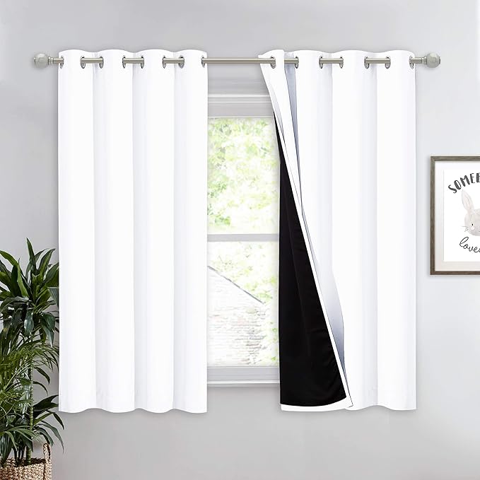 NICETOWN 100% Blackout Curtain 54 inches Long, Double-Deck Completely Blackout Window Treatment Thermal Insulated Lined Drape for Small Window (White, 1 PC, 52 inches Width Each Panel) by NICETOWN