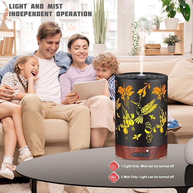 Metal Essential Oils Diffuser 150ML Christmas Aromatherapy Diffuser Cool Mist Humidifier with 7 Colors Lights Waterless Auto Off Air Diffusers as Gifts for Mom (B-Hummingbird) - Image 4