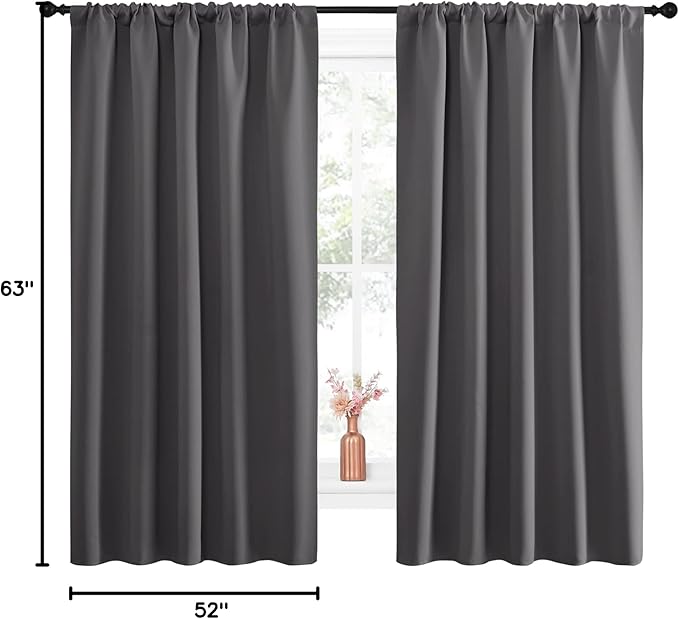NICETOWN Blackout Curtain Panels for Window - Energy Efficient & Noise Reducing Thermal Insulated Rod Pocket Blackout Drapes/Draperies for Living Room (Grey, 2 Panels, W52 inches x L63 inches) - Image 11
