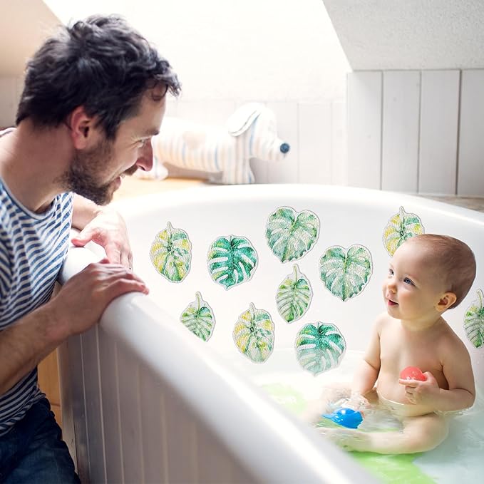 32 Pcs Cute Non Slip Bathtub Stickers for Shower Colorful Bathroom Anti Slip Shower Stickers Floor Applique Adhesive Decals with Scraper for Bathtub Bathroom Floor Pools(Monstera Deliciosa) - Image 5