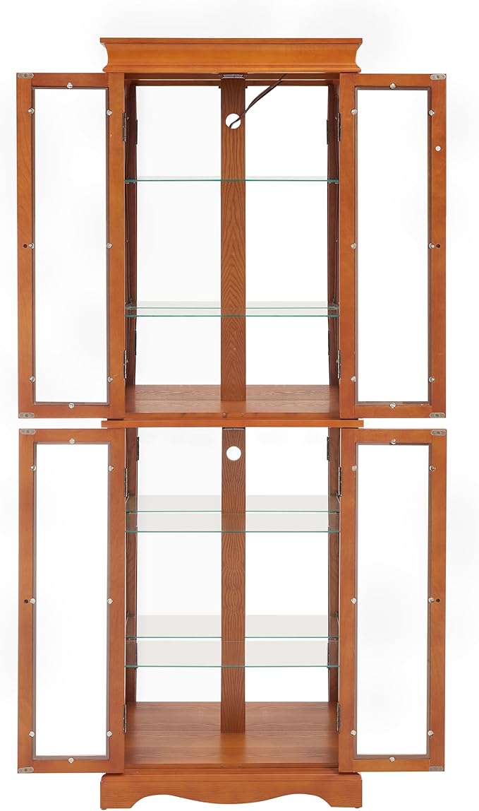 Glass Curio Cabinet with Lights & Adjustable Shelves, Corner Cabinet for Kitchen, Living Room, Office (Free Standing, Light Bulb Included) - Walnut, 70.08"H x 23.82"W x 11.81"D - Image 5
