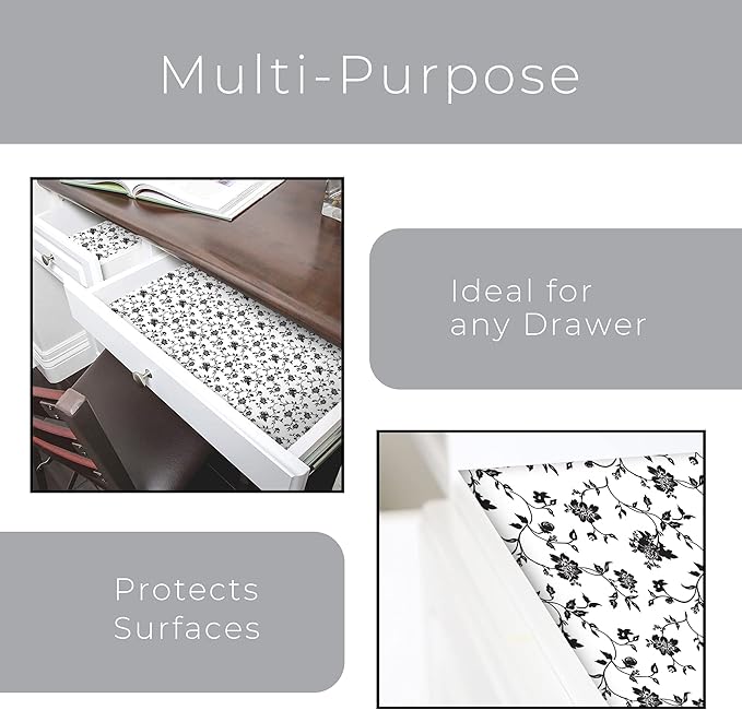 Smart Design Bonded Grip Shelf Liner - 12 Inch x 10 Feet - Non Adhesive, Strong Grip Bottom, Easy Clean Kitchen Drawer, Cabinet, Cupboard Dresser Protector Cover, Non Slip Rubber Mat - Wisteria Black - Image 5