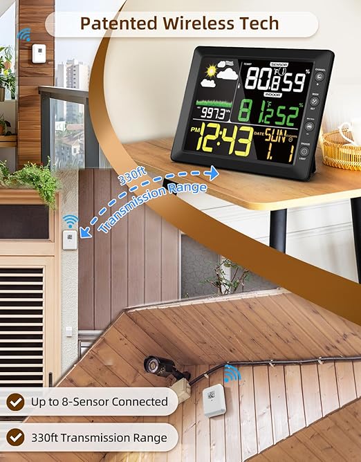 DOOMAY Indoor Outdoor Wireless Weather Station | Digital Thermometer Hygrometer Monitor with Barometric Pressure, Weather Forecast, Alarm Clock & Temp/Humidity Calibration - Image 4