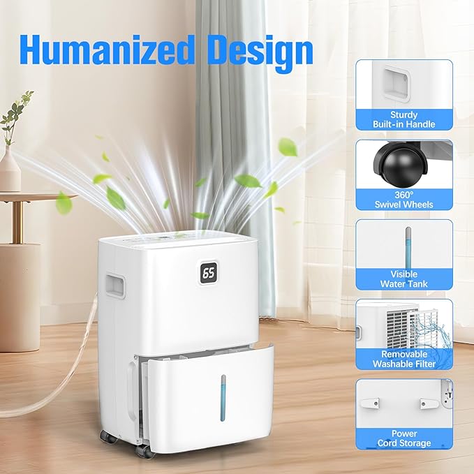 DEVERSE Max 80 Pints Energy Star Dehumidifier for Home/Bedroom/Basement, 5000 Sq.Ft Coverage, with Drain Hose, Smart Humidity Control & Large Tank - Image 5