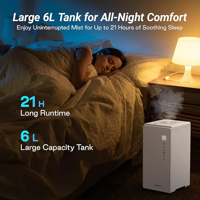 6L Stainless Steel Warm Mist Humidifier with Easy Clean and Warm Steam Function, Healthy Air Mist Humidifiers for Bedroom Living Room, with Sleep Mode and Auto-off Setting - Image 5