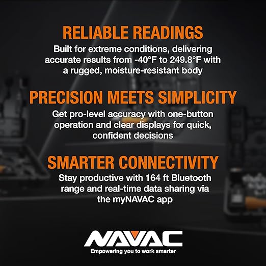 NAVAC NSH1 Bluetooth Psychrometer with Digital Display - HVAC Humidity & Temperature Diagnostics High Accuracy Sensor - One Button Operation, Easy Switch Knob, Rechargeable Battery - App Ready 7.8 oz - Image 4