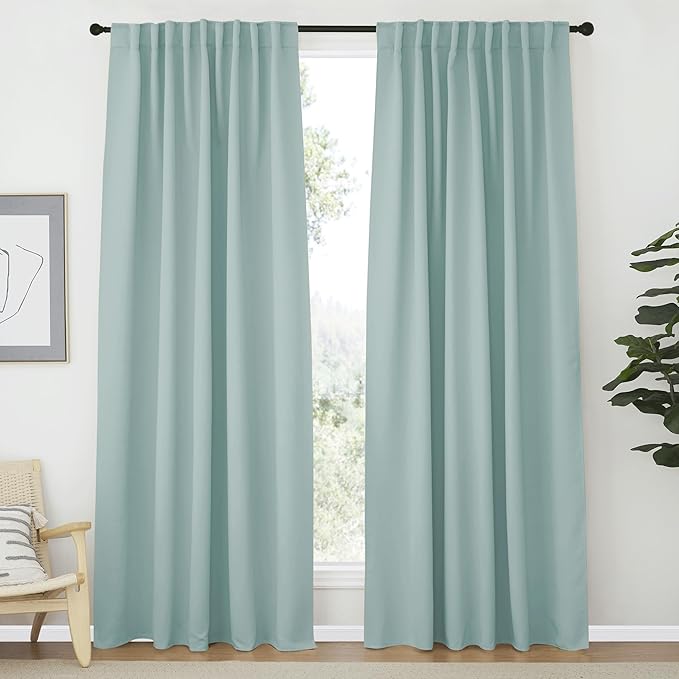 NICETOWN Blackout Curtain Panels Window Draperies - (Aqua Blue Color) 62x84 inch, 2 Pieces, Insulating Room Darkening Blackout Drapes for Doorway Shower Bathroom Laundry Room Bifold Door by NICETOWN