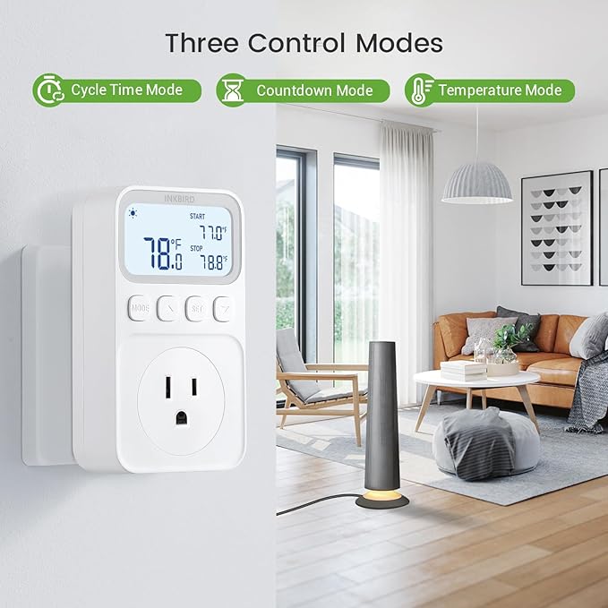 INKBIRD Plug in Thermostat 15A 1800W, Programmable Heating Cooling Digital Temperature Controller Timer for Window A/C Fan Heater Greenhouse Homebrewing Reptile - Image 2