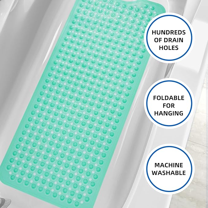 ZHICHENG Bath Tub and Shower Mats, Non-Slip 39 x 16 Inch Extra Long Bath Mat, Machine Washable Bathtub Mat with Drain Holes, Suction Cups for Bathroom (Colour Green) - Image 5