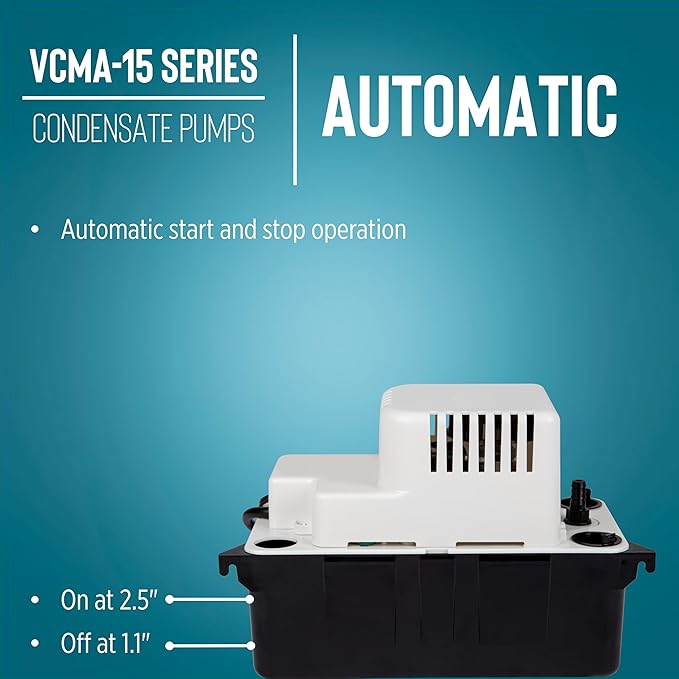 Little Giant VCMA-15UL 115 Volt, 65 GPH, 1/50 HP Automatic Condensate Removal Pump for HVAC/Refrigeration Systems/Dehumidifiers (no safety switch), 6-Foot Cord, Black/White, 554401 - Image 5
