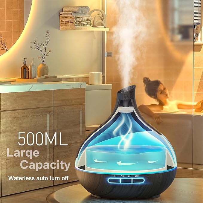 500ML Essential Oil Diffuser: Aroma Diffuser with Remote Control for Hotel Spa Yoga Room - Humidifiers for Bedroom with 14 Colors LED Night Light for Kids/Women Home Relaxation - Image 3
