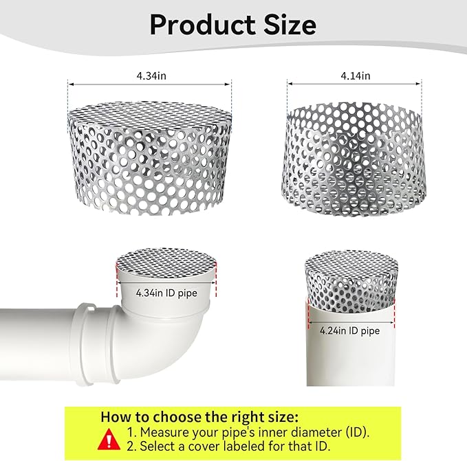 PVC Termination Cap Vent Cover, Stainless Steel Mesh Screen Vent Cover Slot for 4.24" to 4.34" ID Furnace and Roof Vent Pipe, Conical Vent Cap Rust preventing Leaves Debris, Birds Entering - Image 2
