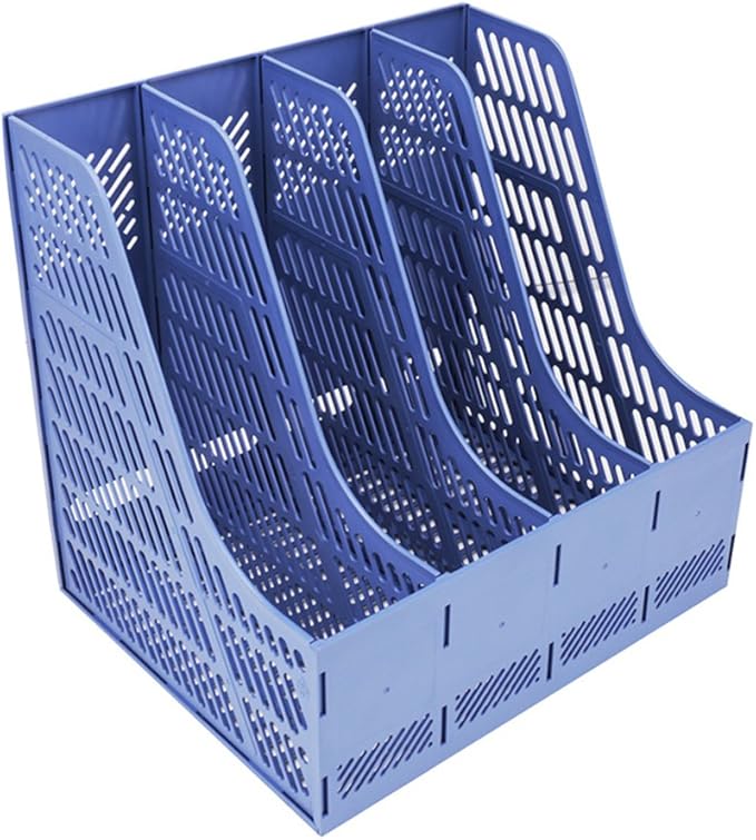 SAYEEC Sturdy Magazine Organizer Folder Desktop 4 Compartment File Holders Plastic Frames File Dividers Document Cabinet Rack Storage Box for Office Home School Blue - Image 4