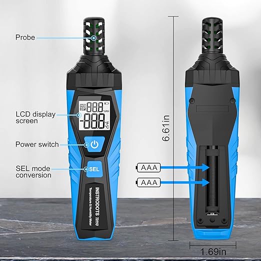 Temperature Humidity Meter - Handheld Thermometer Hygrometer with Ambient, Dew Point, Wet Bulb, High Precision Wet Bulb Thermometer, Dual Display Temperature & Humidity with LCD Backlight - Image 6