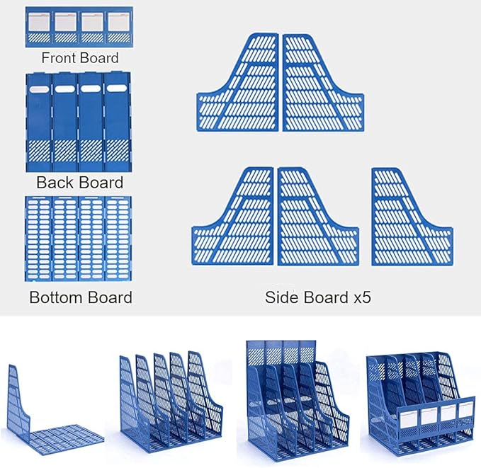 SAYEEC Sturdy Magazine Organizer Folder Desktop 4 Compartment File Holders Plastic Frames File Dividers Document Cabinet Rack Storage Box for Office Home School Blue - Image 9
