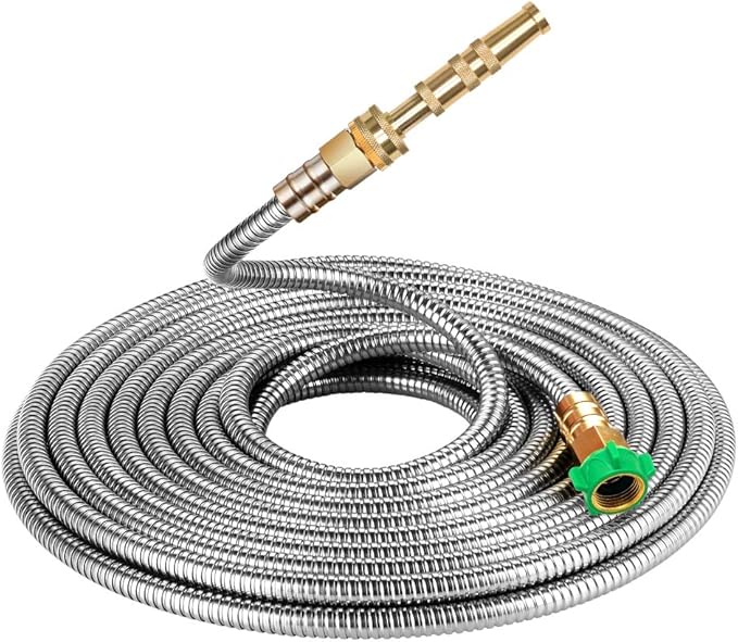 BEAULIFE 304 Stainless Steel Metal Garden Hose 75 Feet with Brass Garden Hose Nozzle Flexible, Portable & Lightweight Kink Free Garden Water Outdoor Hose by Beaulife
