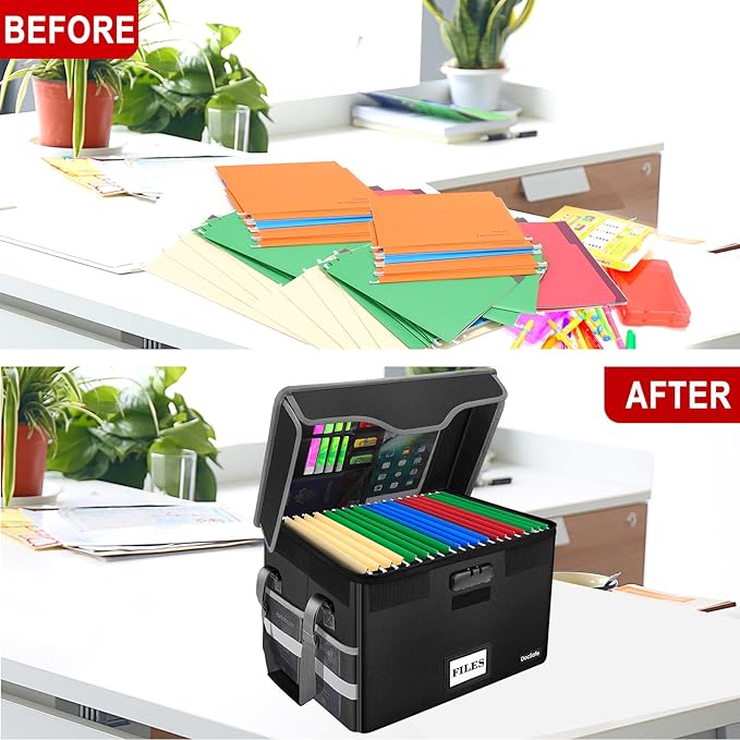 DocSafe Fireproof Document Box with Lock, File Storage Organizer with Mesh Pockets, Collapsible Portable File Box Home Office Safe Filing Cabinet with Handle for Hanging Letter/Legal Folder, Black - Image 7