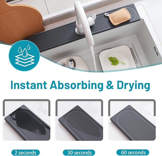 Faucet Mat for Kitchen Sink with Raised Feet, Fast Drying Diatomite Stone Sink Tray, Water Absorbent Faucet & Sink Splash Guard, Prevents Moisture Buildup, Durable Protector for Bathroom Counter - Image 5