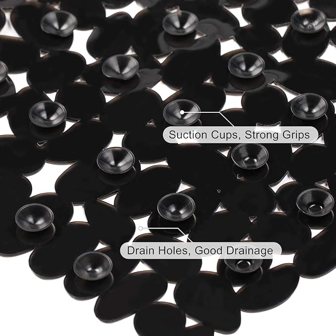 WELTRXE Non Slip Bathtub Mat 35 x 16 Inches Pebbles Shower Mats with Suction Cups, Drain Holes for Bathroom Showers, Tub, Machine Washable Bathroom Mats BPA, Latex Free Safe Tub Mats - Black - Image 3