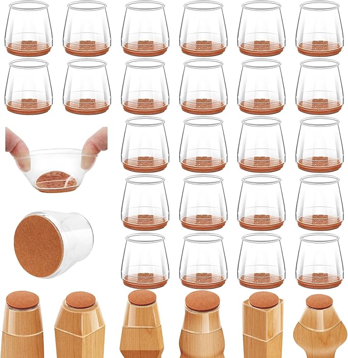 24Pcs Silicone Chair Leg Floor Protectors, Felt Furniture Pads for Hardwood Floors, Rubber Chair Leg Protector for Hardwood Floors, Chair Leg Caps Chair Leg Covers for Wooden Floors(Clear, XSmall) by Joeyrras