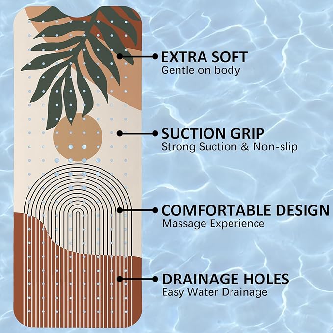 Rainbow Bathtub Mat Non Slip, Boho Baby Bath Mat for Tub Rubber Tub Mat, Kids Bath Mats for Bathroom Abstract Anti Slip Shower Mat with Suction and Drain Holes Machine Washable, 40″X16″ - Image 7
