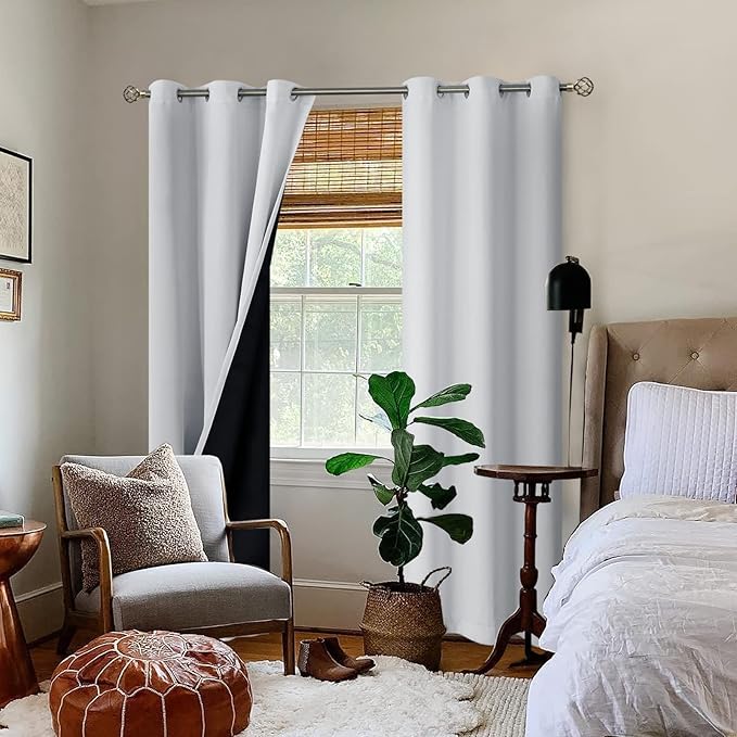 BGment Thermal Insulated 100% Blackout Curtains for Bedroom with Black Liner, Double Layer Full Room Darkening Noise Reducing Grommet Curtain (42 x 84 Inch, Greyish White, 2 Panels) - Image 2